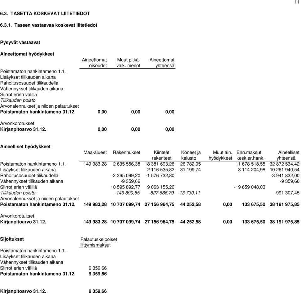 1. Lisäykset tilikauden aikana Rahoitusosuudet tilikaudella Vähennykset tilikauden aikana Siirrot erien välillä Tilikauden poisto Arvonalennukset ja niiden palautukset Poistamaton hankintameno 31.12.