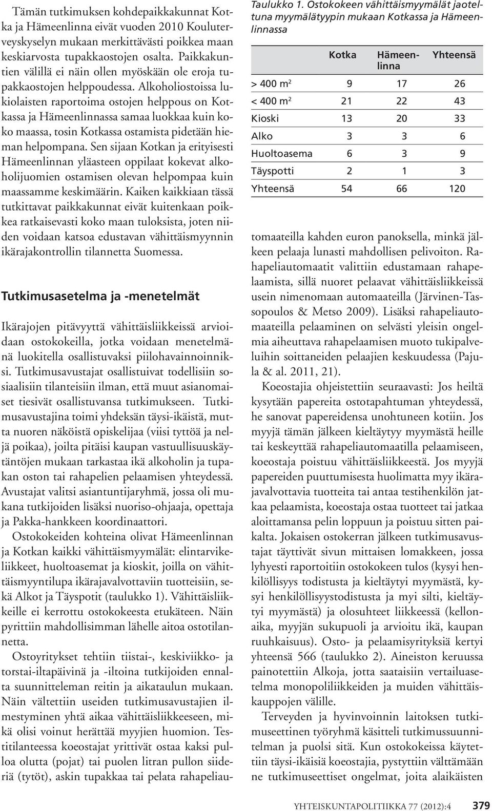 Alkoholiostoissa lukiolaisten raportoima ostojen helppous on Kotkassa ja Hämeenlinnassa samaa luokkaa kuin koko maassa, tosin Kotkassa ostamista pidetään hieman helpompana.