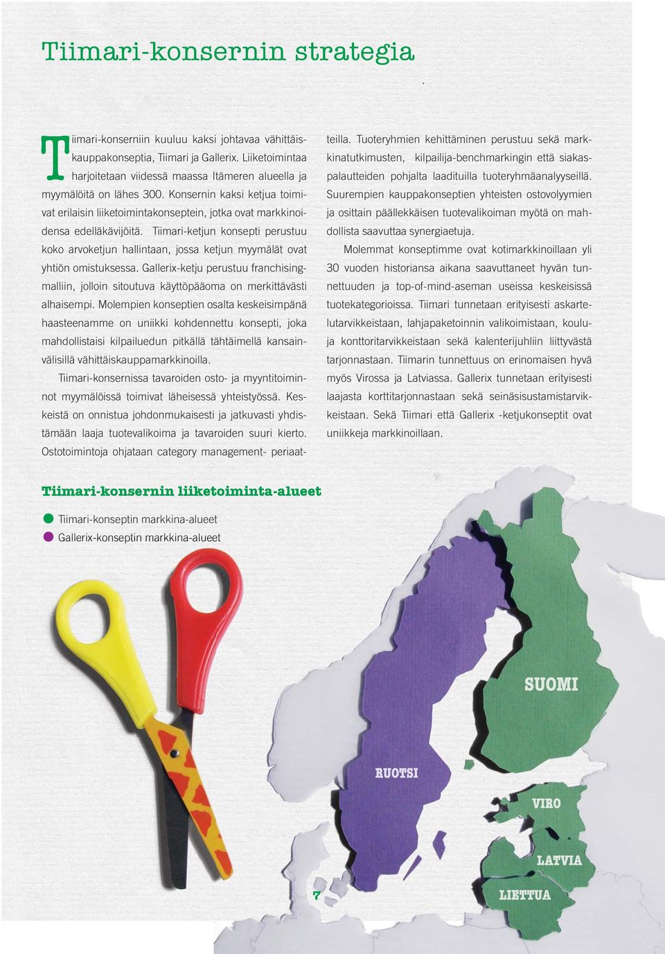 Tiimari-ketjun konsepti perustuu koko arvoketjun hallintaan, jossa ketjun myymälät ovat yhtiön omistuksessa.