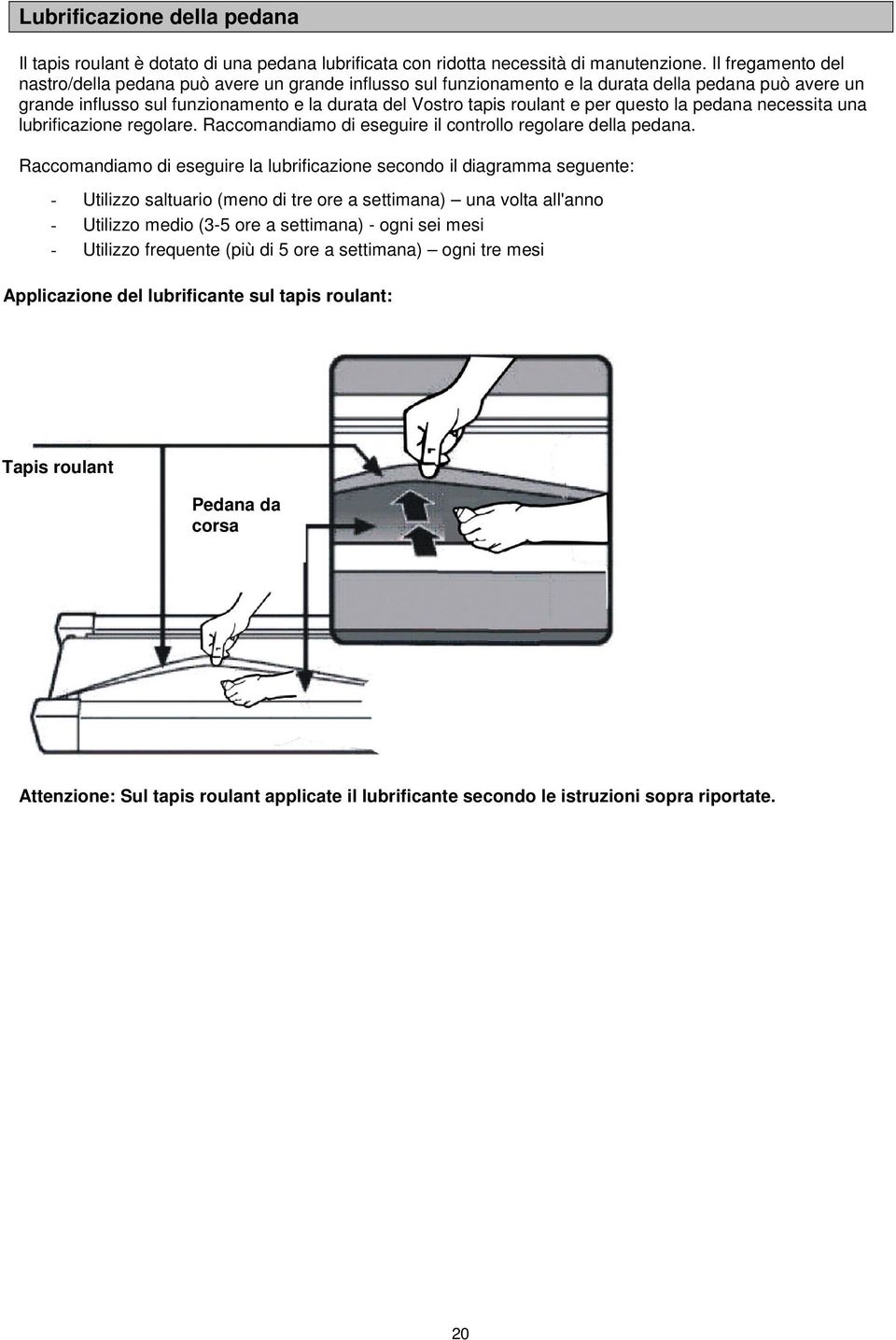 questo la pedana necessita una lubrificazione regolare. Raccomandiamo di eseguire il controllo regolare della pedana.