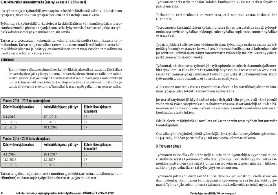 Työnantaja ja työntekijä tarkastelevat keskimääräisen vähimmäistyöajan toteutumista vuoden pituisena ajanjaksona, ellei lyhyemmästä tarkastelujaksosta työpaikkakohtaisesti 30 :n mukaan toisin sovita.