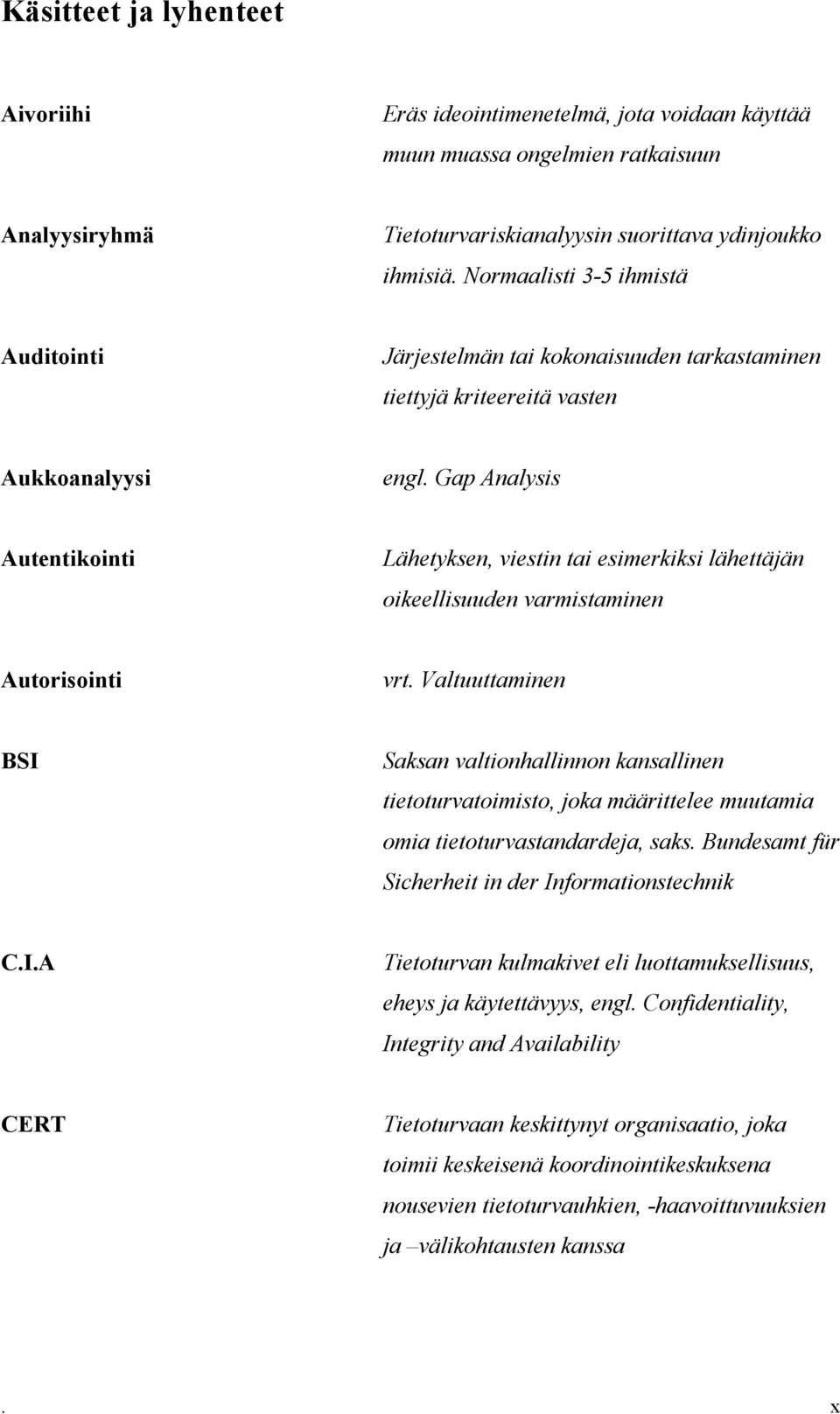 Gap Analysis Autentikointi Lähetyksen, viestin tai esimerkiksi lähettäjän oikeellisuuden varmistaminen Autorisointi vrt.