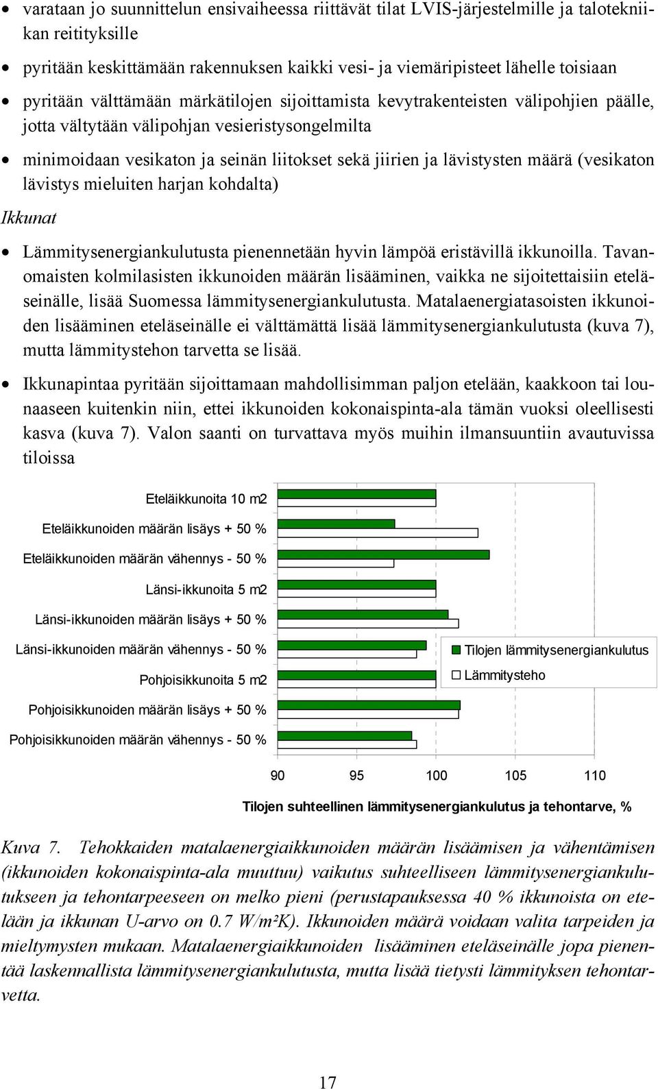 määrä (vesikaton lävistys mieluiten harjan kohdalta) Ikkunat Lämmitysenergiankulutusta pienennetään hyvin lämpöä eristävillä ikkunoilla.