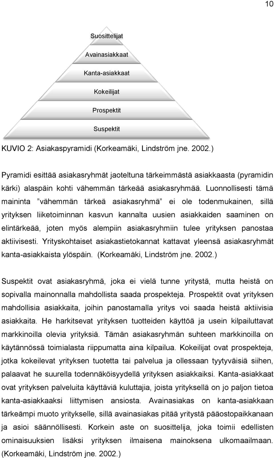 Luonnollisesti tämä maininta vähemmän tärkeä asiakasryhmä ei ole todenmukainen, sillä yrityksen liiketoiminnan kasvun kannalta uusien asiakkaiden saaminen on elintärkeää, joten myös alempiin