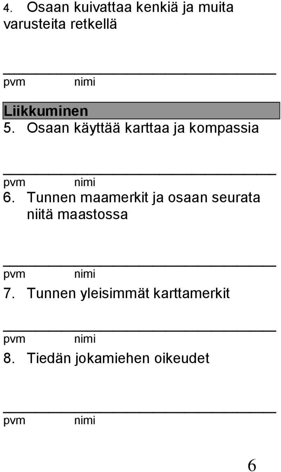 Osaan käyttää karttaa ja kompassia 6.