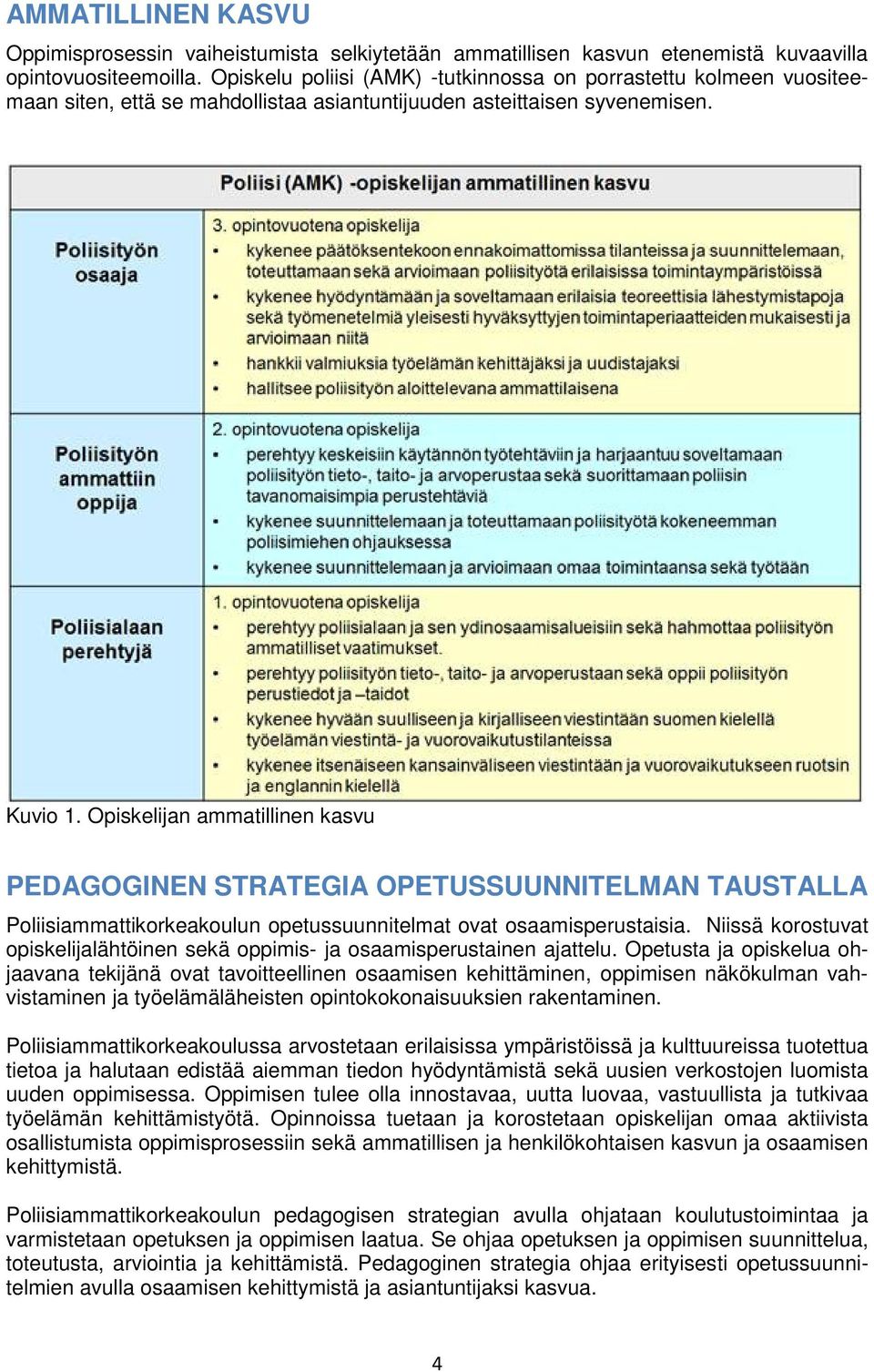 Opiskelijan ammatillinen kasvu PEDAGOGINEN STRATEGIA OPETUSSUUNNITELMAN TAUSTALLA Poliisiammattikorkeakoulun opetussuunnitelmat ovat osaamisperustaisia.