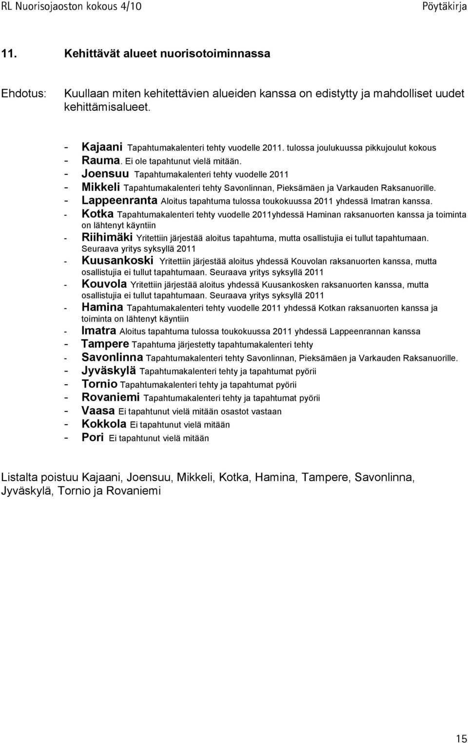 - Joensuu Tapahtumakalenteri tehty vuodelle 2011 - Mikkeli Tapahtumakalenteri tehty Savonlinnan, Pieksämäen ja Varkauden Raksanuorille.