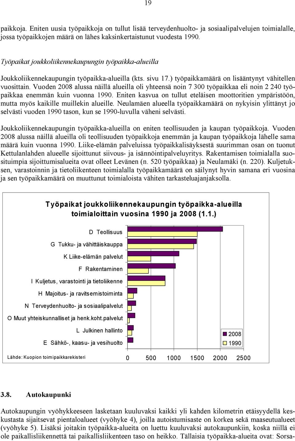 Vuoden 2008 alussa näillä alueilla oli yhteensä noin 7 300 työpaikkaa eli noin 2 240 työpaikkaa enemmän kuin vuonna 1990.