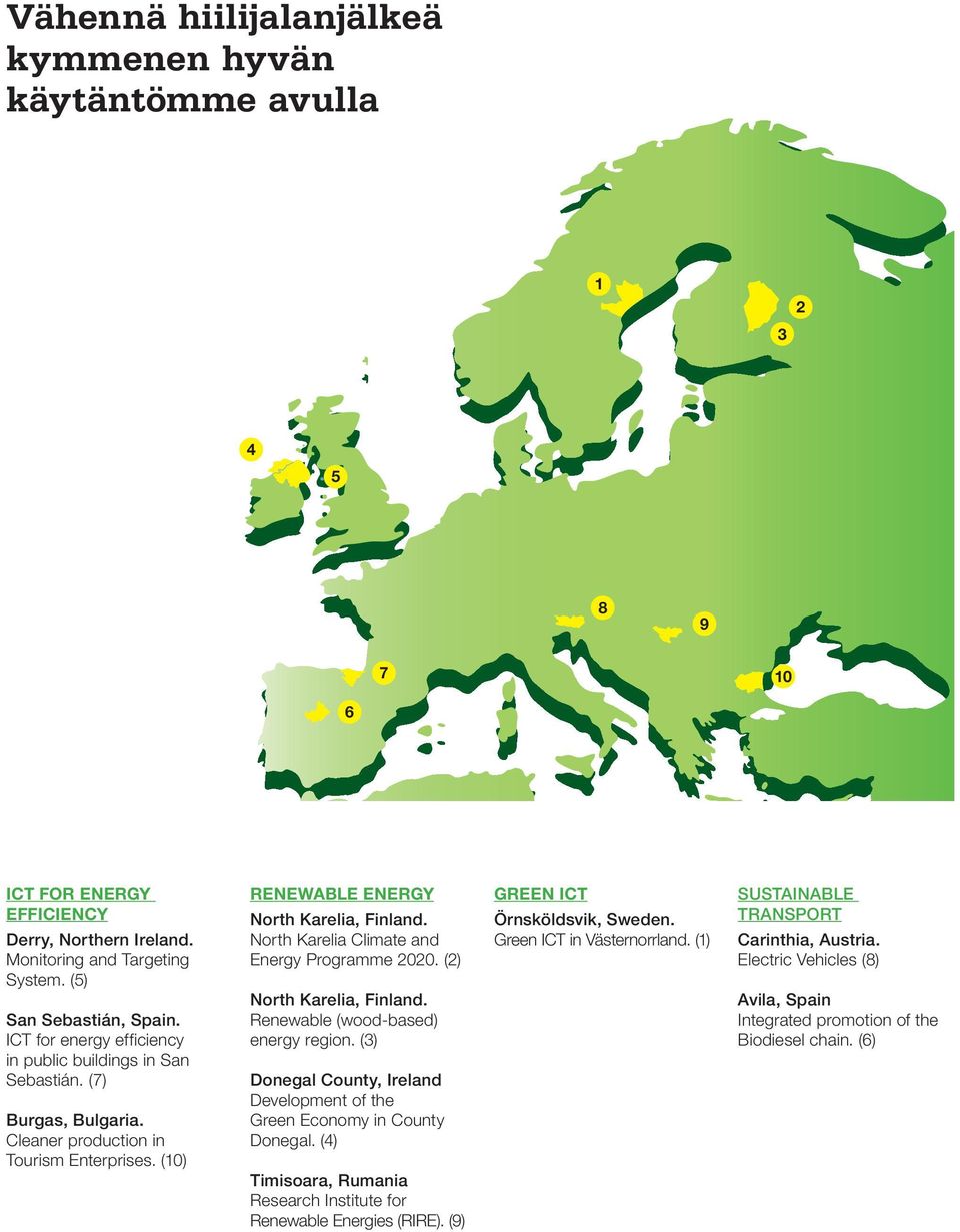 North Karelia Climate and Energy Programme 2020. (2) North Karelia, Finland. Renewable (wood-based) energy region. (3) Donegal County, Ireland Development of the Green Economy in County Donegal.