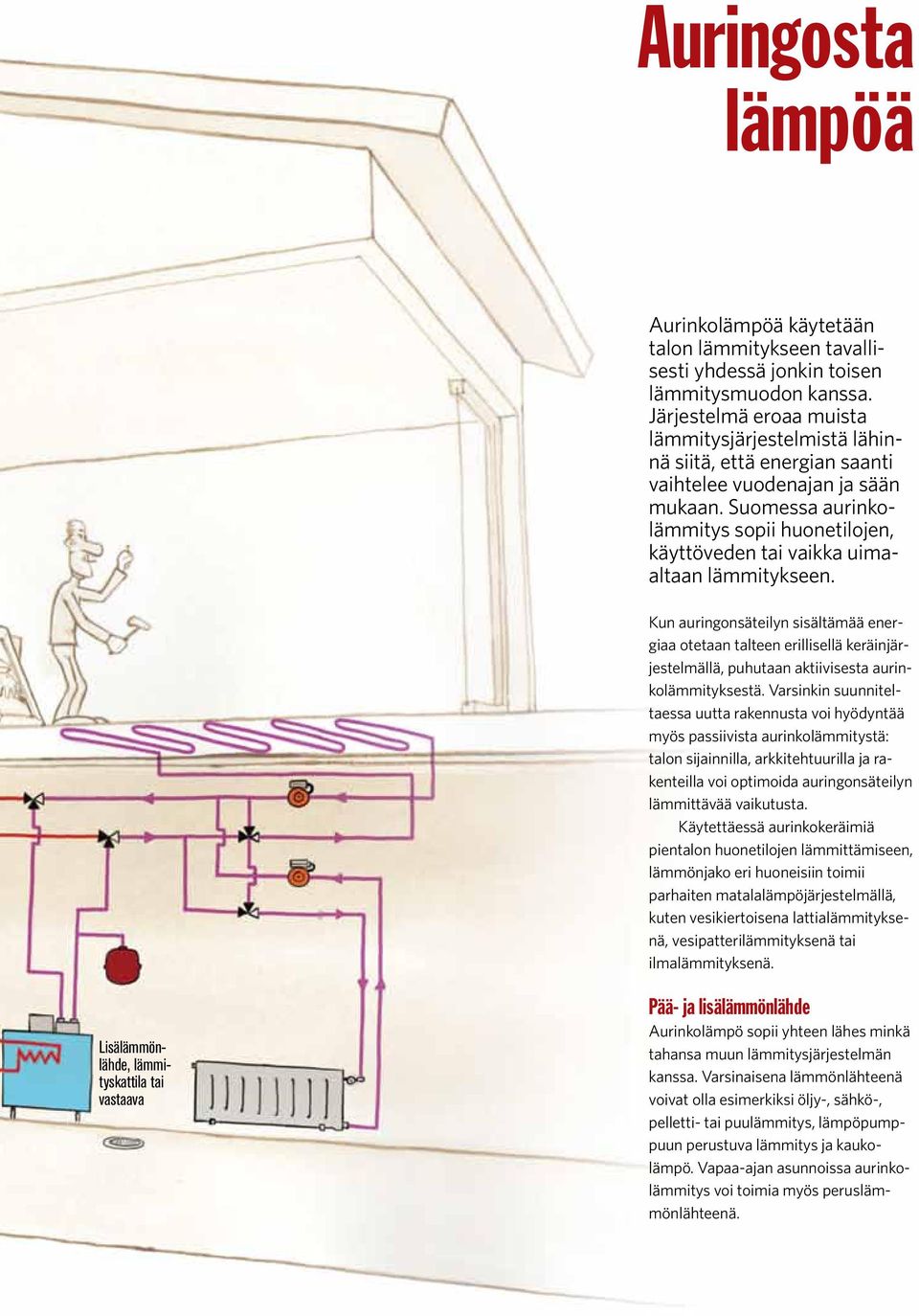 Suomessa aurinkolämmitys sopii huonetilojen, käyttöveden tai vaikka uimaaltaan lämmitykseen.