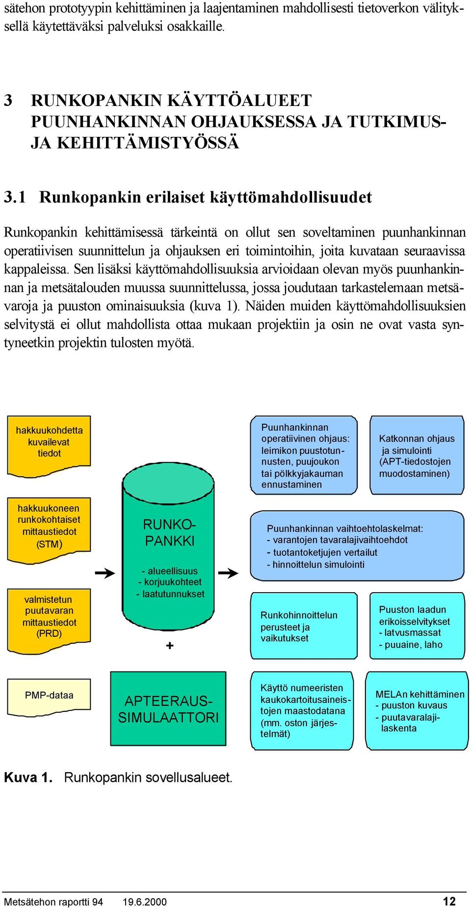 1 Runkopankin erilaiset käyttömahdollisuudet Runkopankin kehittämisessä tärkeintä on ollut sen soveltaminen puunhankinnan operatiivisen suunnittelun ja ohjauksen eri toimintoihin, joita kuvataan