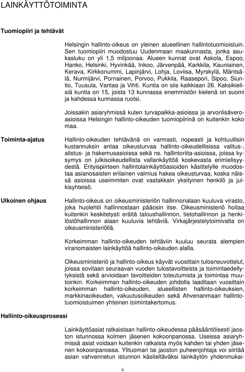 Porvoo, Pukkila, Raasepori, Sipoo, Siuntio, Tuusula, Vantaa ja Vihti. Kuntia on siis kaikkiaan 26. Kaksikielisiä kuntia on 5, joista 3 kunnassa enemmistön kielenä on suomi ja kahdessa kunnassa ruotsi.