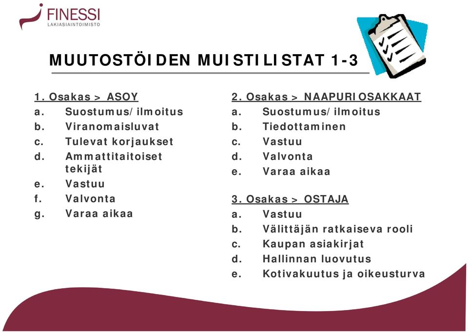 Osakas > NAAPURIOSAKKAAT a. Suostumus/ilmoitus b. Tiedottaminen c. Vastuu d. Valvonta e. Varaa aikaa 3.