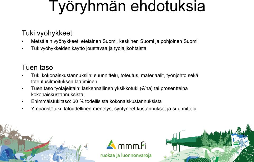 toteutusilmoituksen laatiminen Tuen taso työlajeittain: laskennallinen yksikkötuki ( /ha) tai prosentteina kokonaiskustannuksista.