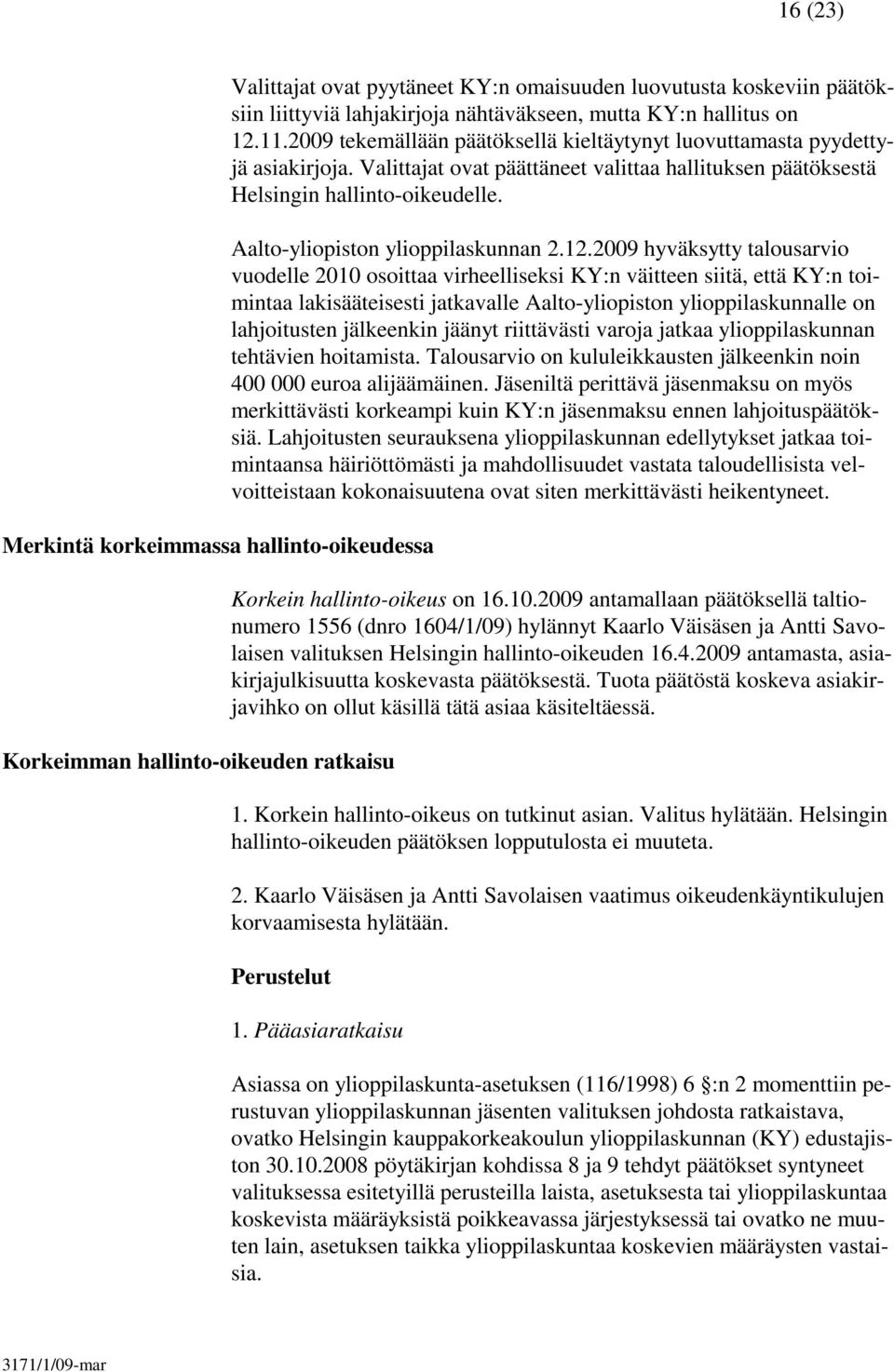 Aalto-yliopiston ylioppilaskunnan 2.12.