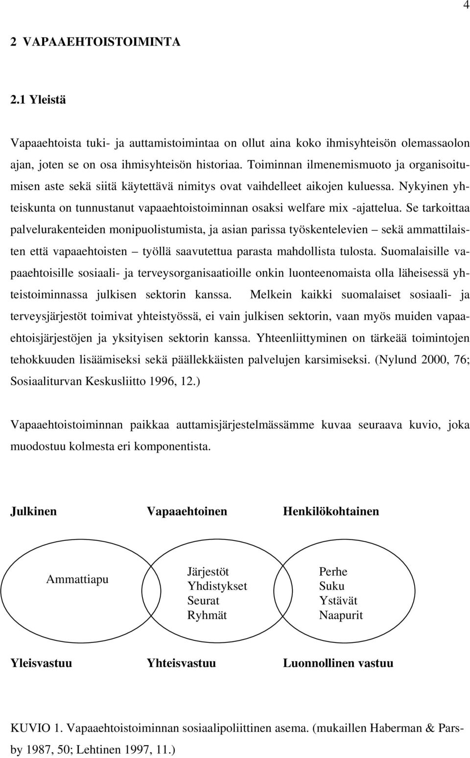 Nykyinen yhteiskunta on tunnustanut vapaaehtoistoiminnan osaksi welfare mix -ajattelua.