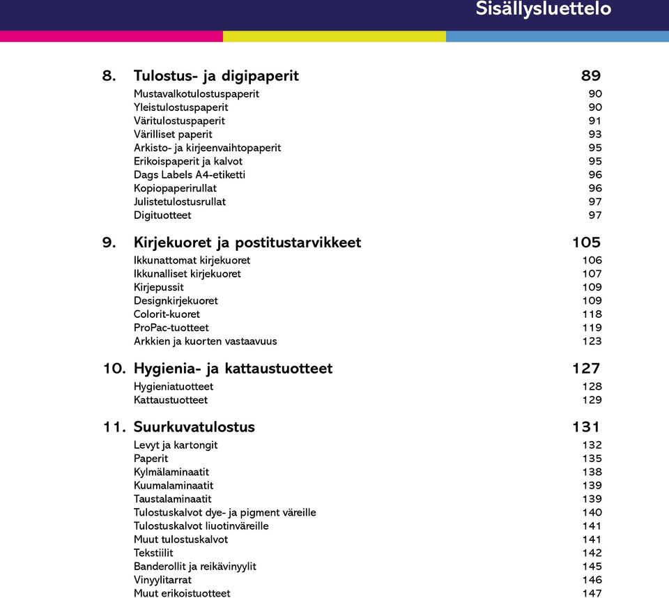 Labels A4-etiketti 96 Kopiopaperirullat 96 Julistetulostusrullat 97 Digituotteet 97 9.