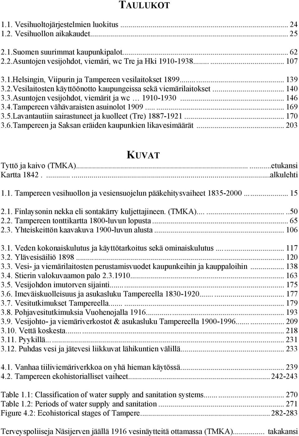 ..... 169 3.5.Lavantautiin sairastuneet ja kuolleet (Tre) 1887-1921... 170 3.6.Tampereen ja Saksan eräiden kaupunkien likavesimäärät... 203 KUVAT Tyttö ja kaivo (TMKA)......etukansi Kartta 1842.