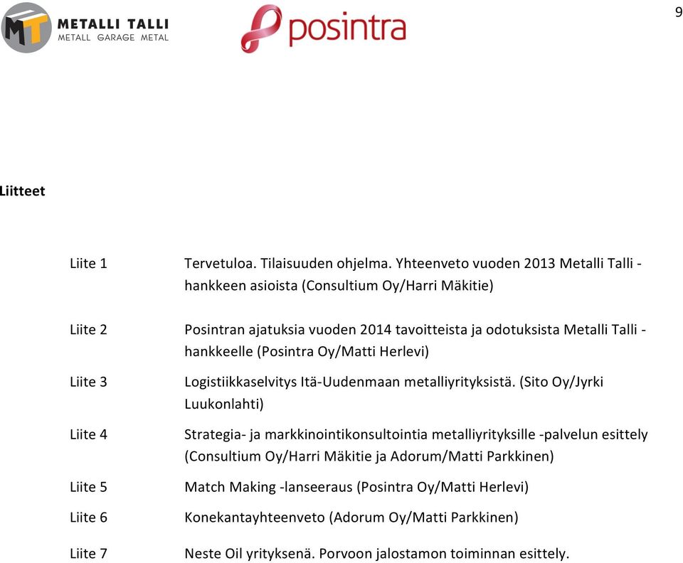 hankkeelle(posintraoy/mattiherlevi) LogistiikkaselvitysItäGUudenmaanmetalliyrityksistä.