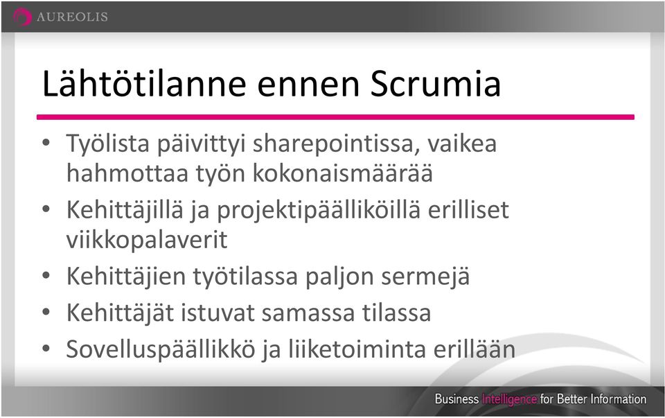 erilliset viikkopalaverit Kehittäjien työtilassa paljon sermejä