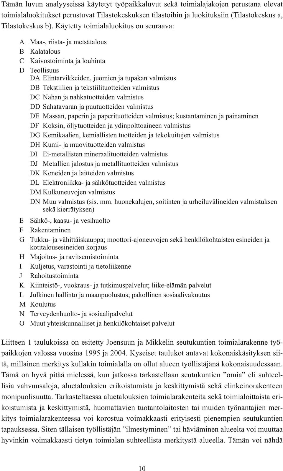 tekstiilituotteiden valmistus DC Nahan ja nahkatuotteiden valmistus DD Sahatavaran ja puutuotteiden valmistus DE Massan, paperin ja paperituotteiden valmistus; kustantaminen ja painaminen DF Koksin,