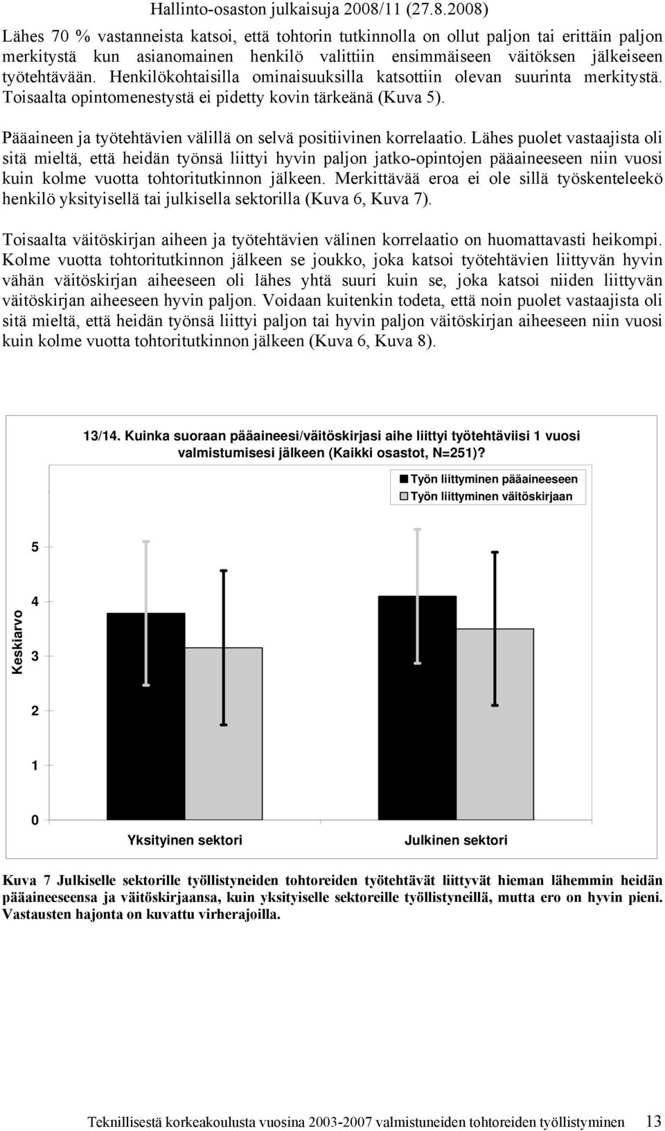 Pääaineen ja työtehtävien välillä on selvä positiivinen korrelaatio.