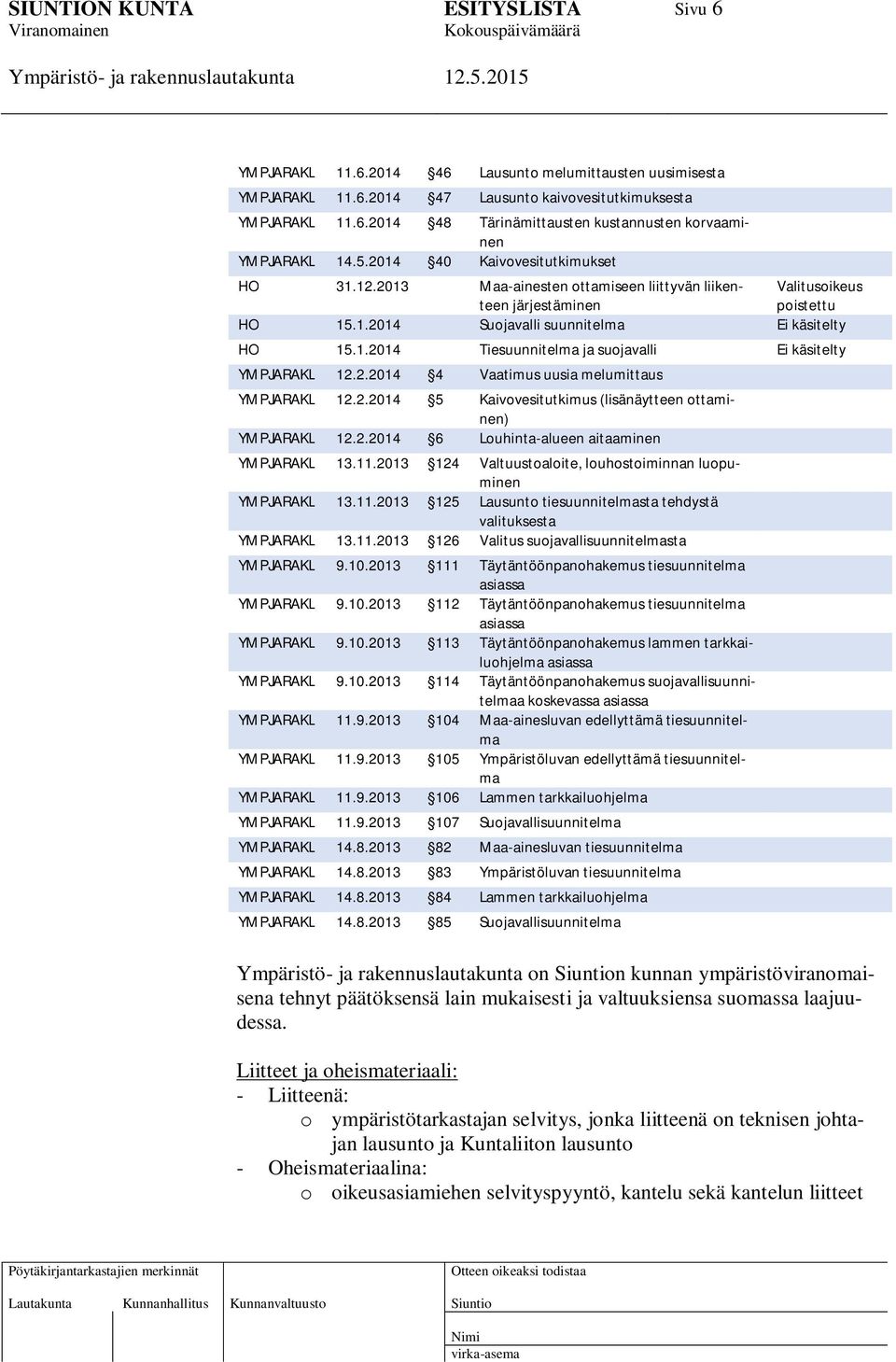 2.2014 4 Vaatimus uusia melumittaus YMPJARAKL 12.2.2014 5 Kaivovesitutkimus (lisänäytteen ottaminen) YMPJARAKL 12.2.2014 6 Louhinta-alueen aitaaminen YMPJARAKL 13.11.