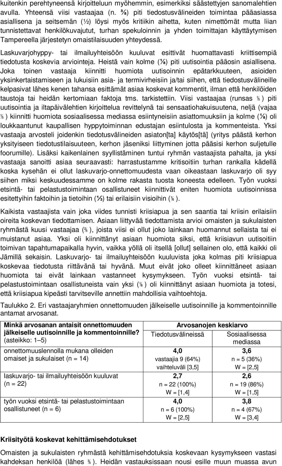 toimittajan käyttäytymisen Tampereella järjestetyn omaistilaisuuden yhteydessä. Laskuvarjohyppy- tai ilmailuyhteisöön kuuluvat esittivät huomattavasti kriittisempiä tiedotusta koskevia arviointeja.