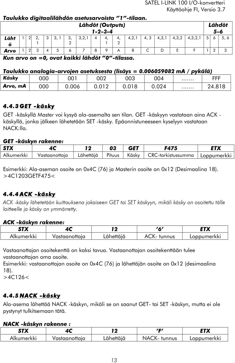 -tilassa. 4,2,1 4, 3 4,3,1 4,3,2 4,3,2,1 5 6 5, 6 Taulukko analogia-arvojen asetuksesta (lisäys = 0.006059082 ma / pykälä) Käsky 000 001 002 003 004. FFF Arvo, ma 000 0.006 0.012 0.018 0.024. 24.