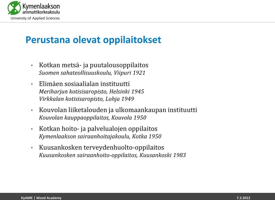 liiketalouden ja ulkomaankaupan instituutti Kouvolan kauppaoppilaitos, Kouvola 1950 Kotkan hoito- ja palvelualojen