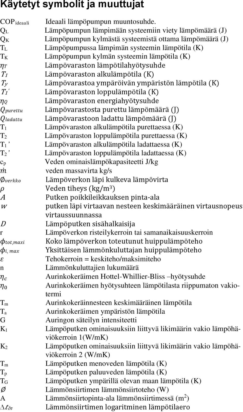 lämpötila (K) ηt Lämpövaraston lämpötilahyötysuhde T1 Lämpövaraston alkulämpötila (K) Ty Lämpövarastoa ympäröivän ympäristön lämpötila (K) T1 Lämpövaraston loppulämpötila (K) ηq Lämpövaraston