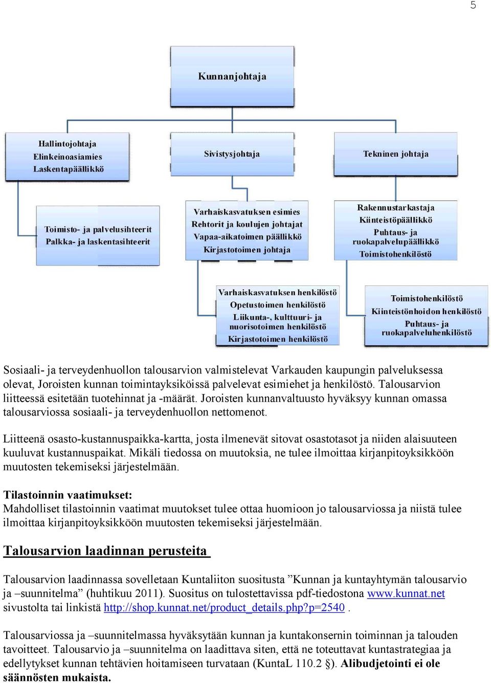 Liitteenä osasto-kustannuspaikka-kartta, josta ilmenevät sitovat osastotasot ja niiden alaisuuteen kuuluvat kustannuspaikat.