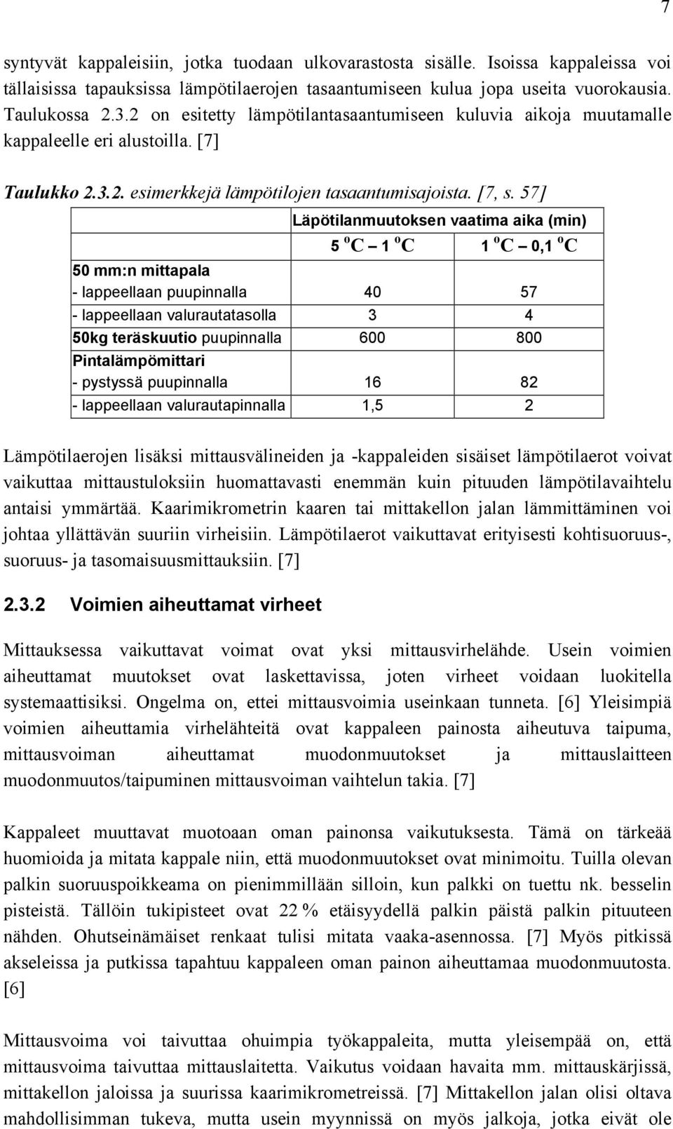 57] Läpötilanmuutoksen vaatima aika (min) 5 o C 1 o C 1 o C 0,1 o C 50 mm:n mittapala - lappeellaan puupinnalla 40 57 - lappeellaan valurautatasolla 3 4 50kg teräskuutio puupinnalla 600 800