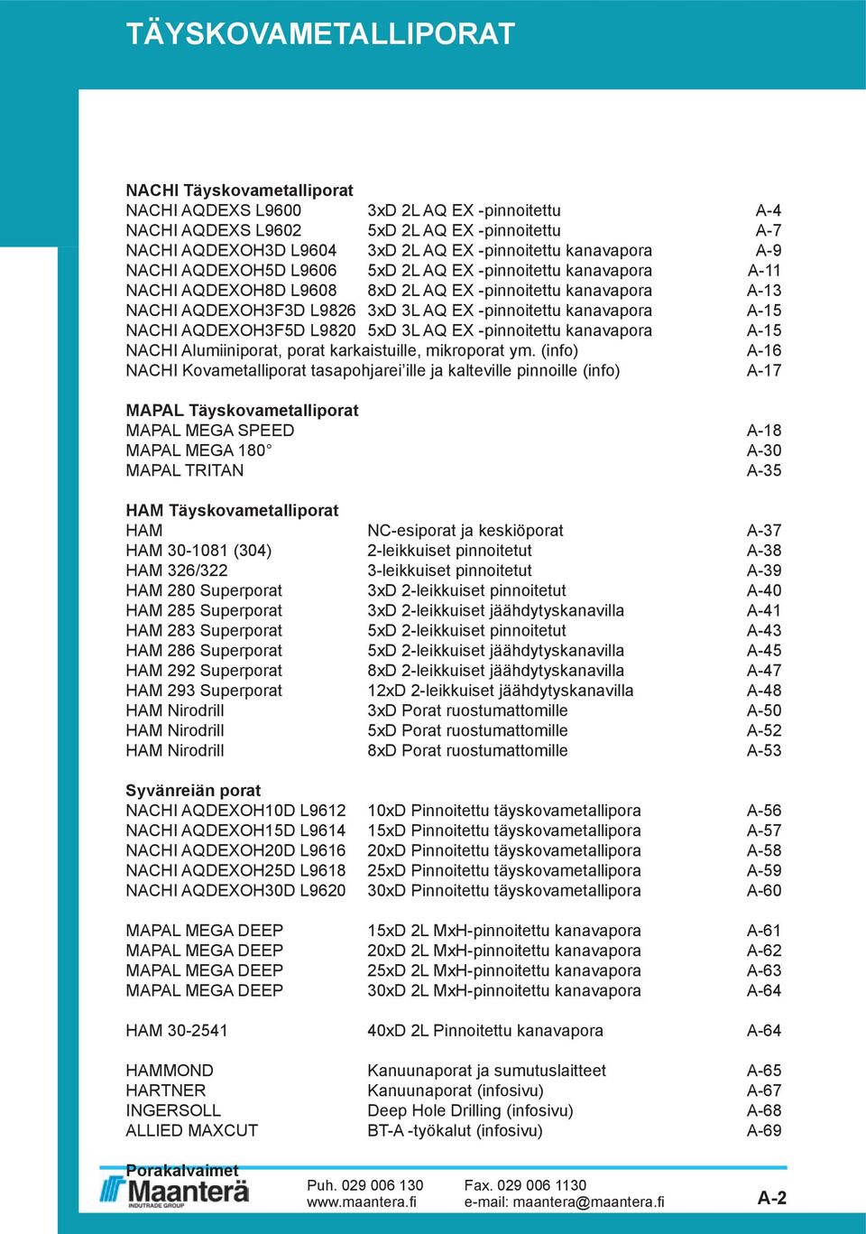 kanavapora A-15 NACHI AQDEXOH3F5D L9820 5xD 3L AQ EX -pinnoitettu kanavapora A-15 NACHI Alumiiniporat, porat karkaistuille, mikroporat ym.