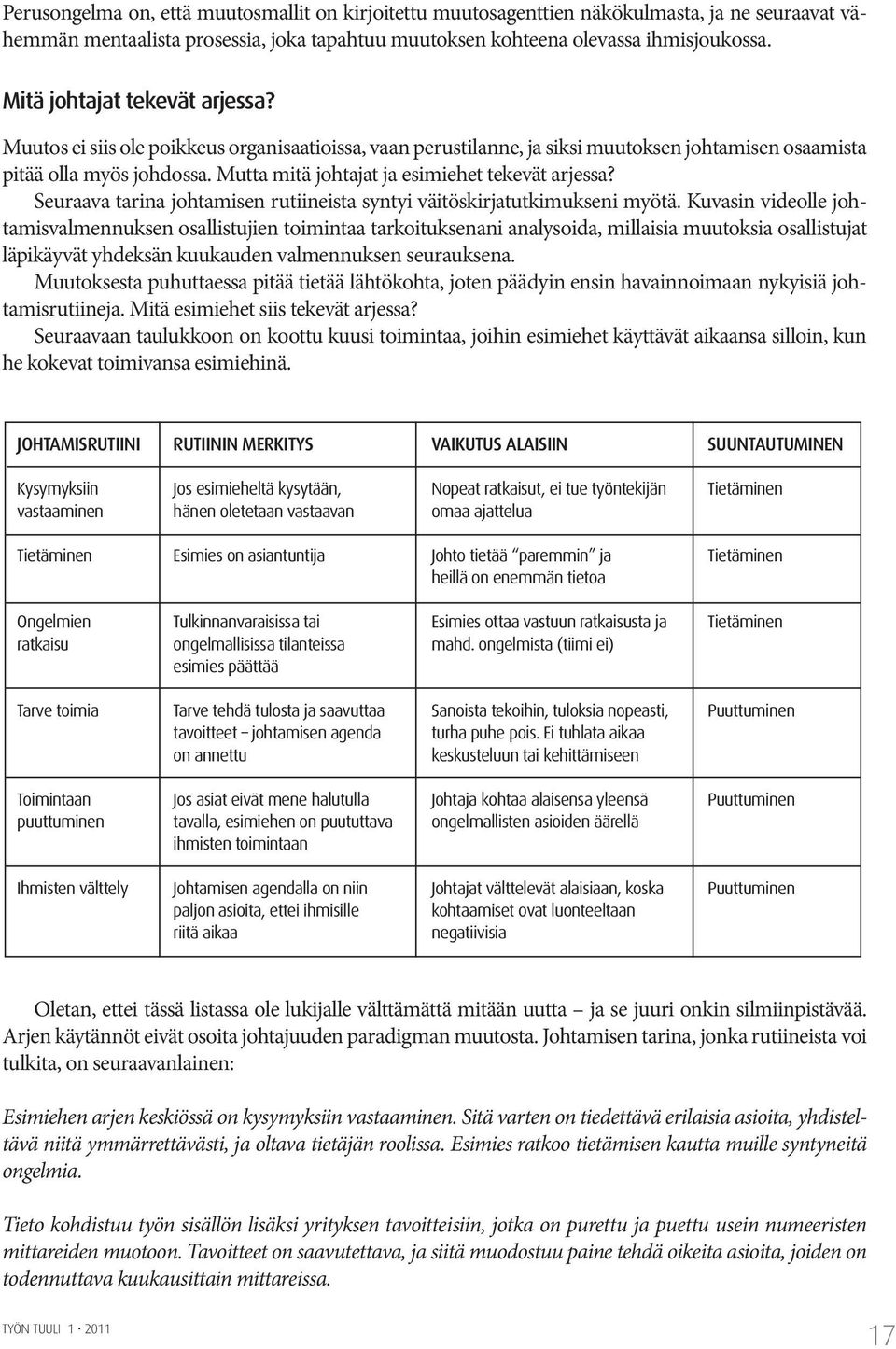 Mutta mitä johtajat ja esimiehet tekevät arjessa? Seuraava tarina johtamisen rutiineista syntyi väitöskirjatutkimukseni myötä.