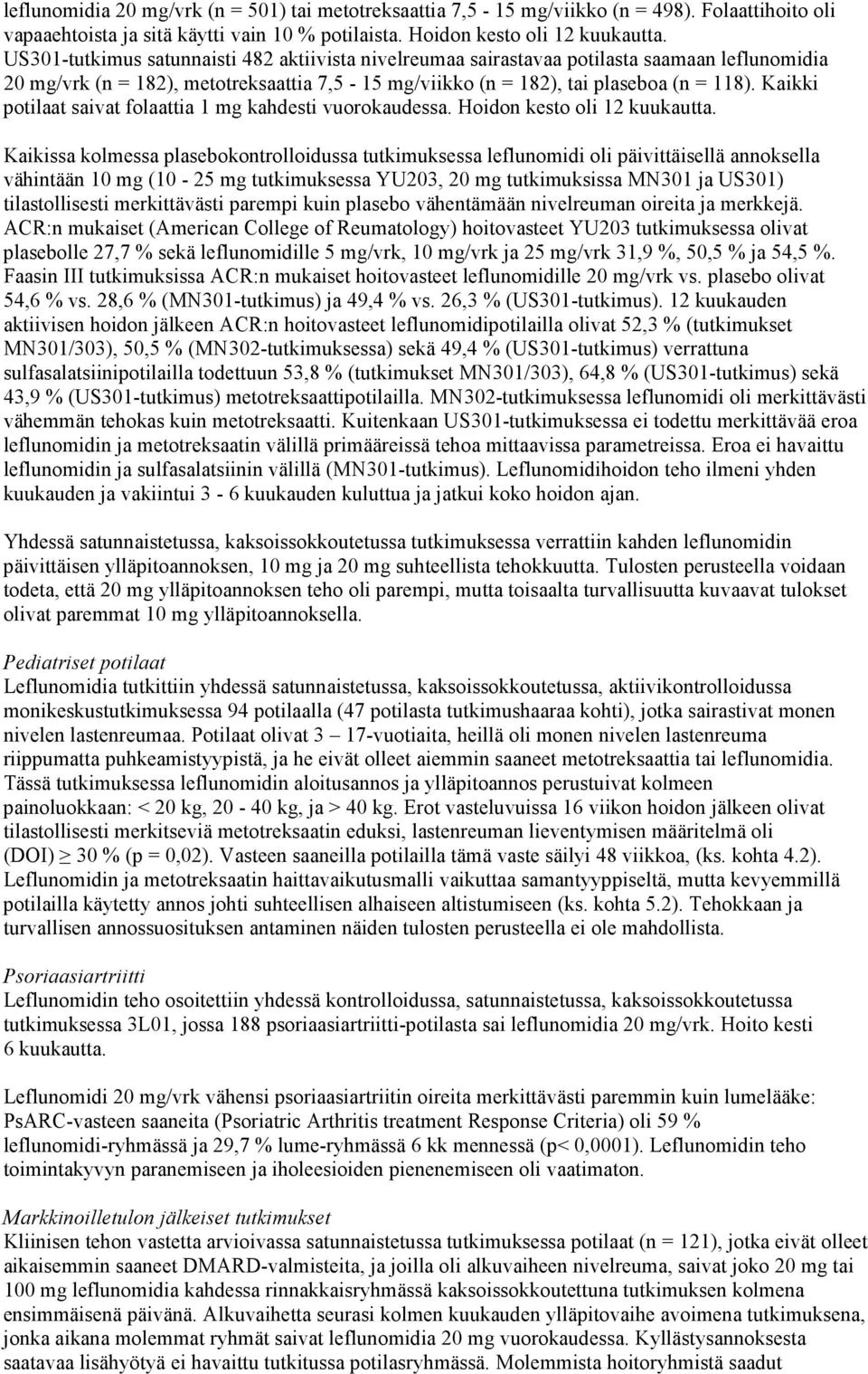 Kaikki potilaat saivat folaattia 1 mg kahdesti vuorokaudessa. Hoidon kesto oli 12 kuukautta.