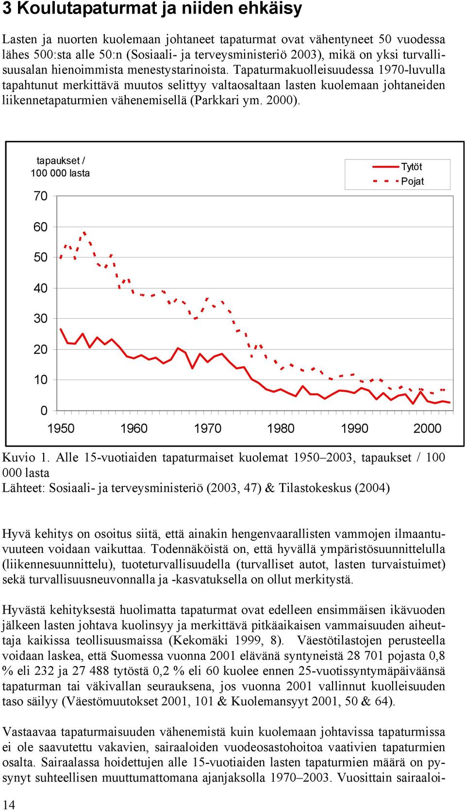 Tapaturmakuolleisuudessa 1970-luvulla tapahtunut merkittävä muutos selittyy valtaosaltaan lasten kuolemaan johtaneiden liikennetapaturmien vähenemisellä (Parkkari ym. 2000).