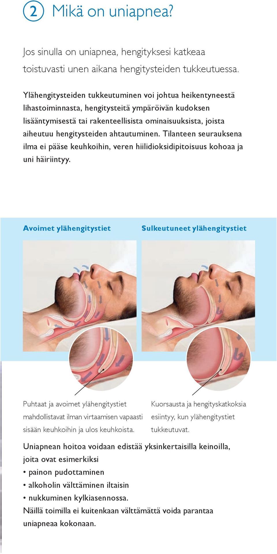 ahtautuminen. Tilanteen seurauksena ilma ei pääse keuhkoihin, veren hiilidioksidipitoisuus kohoaa ja uni häiriintyy.