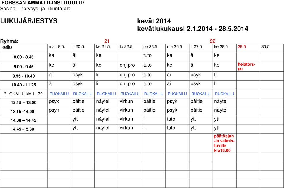 30- RUOKAILU RUOKAILU RUOKAILU RUOKAILU RUOKAILU RUOKAILU RUOKAILU RUOKAILU 12.15 13.00 psyk päitie näytel virkun päitie psyk päitie näytel 13.15-14.