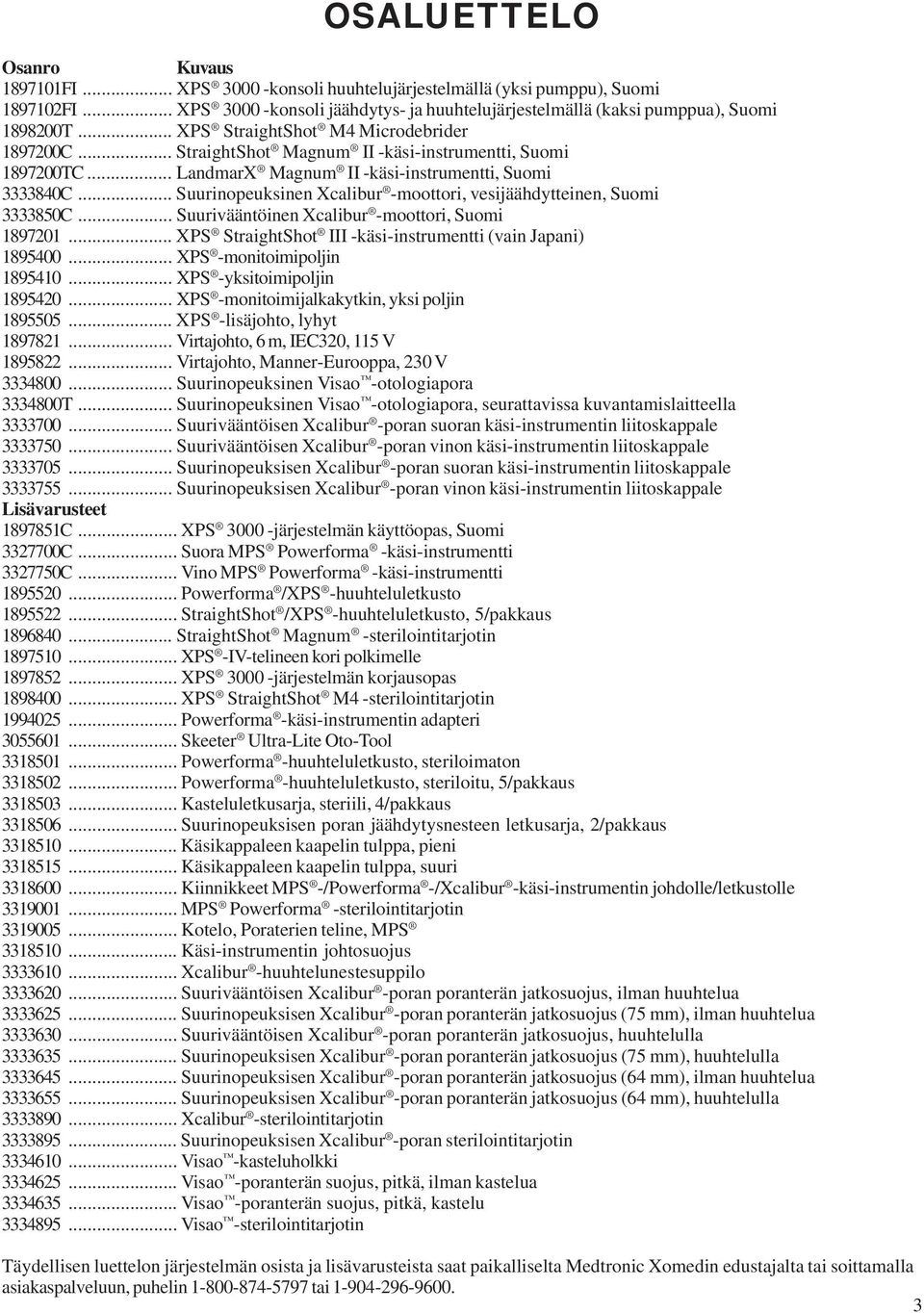 .. Suurinopeuksinen Xcalibur -moottori, vesijäähdytteinen, Suomi 3333850C... Suurivääntöinen Xcalibur -moottori, Suomi 1897201... XPS StraightShot III -käsi-instrumentti (vain Japani) 1895400.