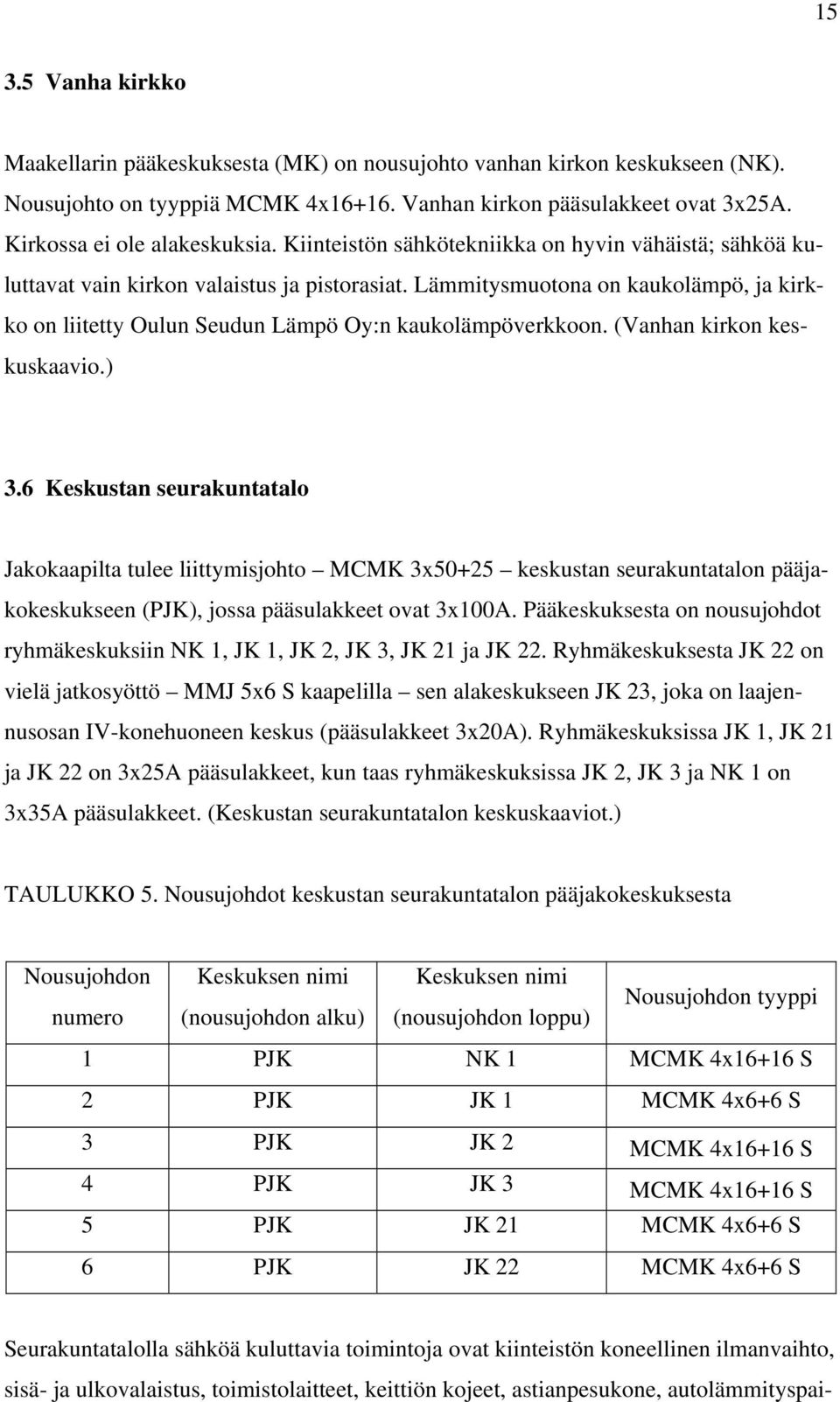 Lämmitysmuotona on kaukolämpö, ja kirkko on liitetty Oulun Seudun Lämpö Oy:n kaukolämpöverkkoon. (Vanhan kirkon keskuskaavio.) 3.