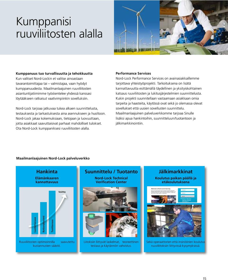Nord-Lock tarjoaa jatkuvaa tukea alkaen suunnittelusta, testauksesta ja tarkastuksesta aina asennukseen ja huoltoon.