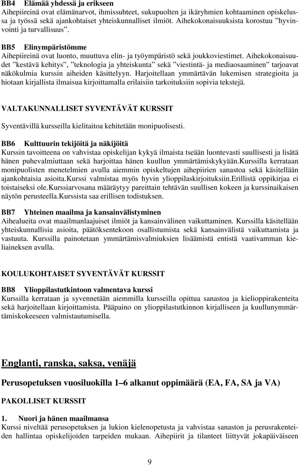 Aihekokonaisuudet kestävä kehitys, teknologia ja yhteiskunta sekä viestintä- ja mediaosaaminen tarjoavat näkökulmia kurssin aiheiden käsittelyyn.