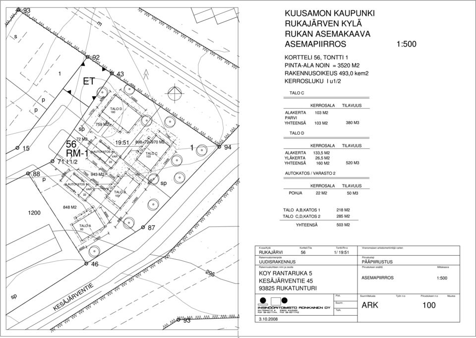 898+72=970 M2 15 94 848 M2 TALO A 93 943 M2 7700 7700 8000 8000 13400 13400 TALO C 103 87 sp 8000 13400 13400 1 TALO C 103 M2 PARVI 103 M2 380 M3 TALO D YLÄKERTA 133,5 M2 26,5 M2 160 M2