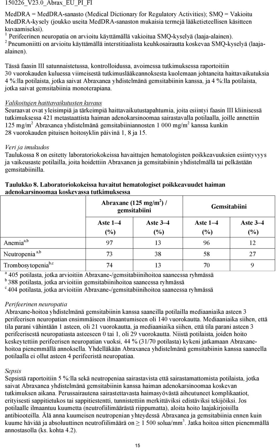 Tässä faasin III satunnaistetussa, kontrolloidussa, avoimessa tutkimuksessa raportoitiin 30 vuorokauden kuluessa viimeisestä tutkimuslääkeannoksesta kuolemaan johtaneita haittavaikutuksia 4 %:lla