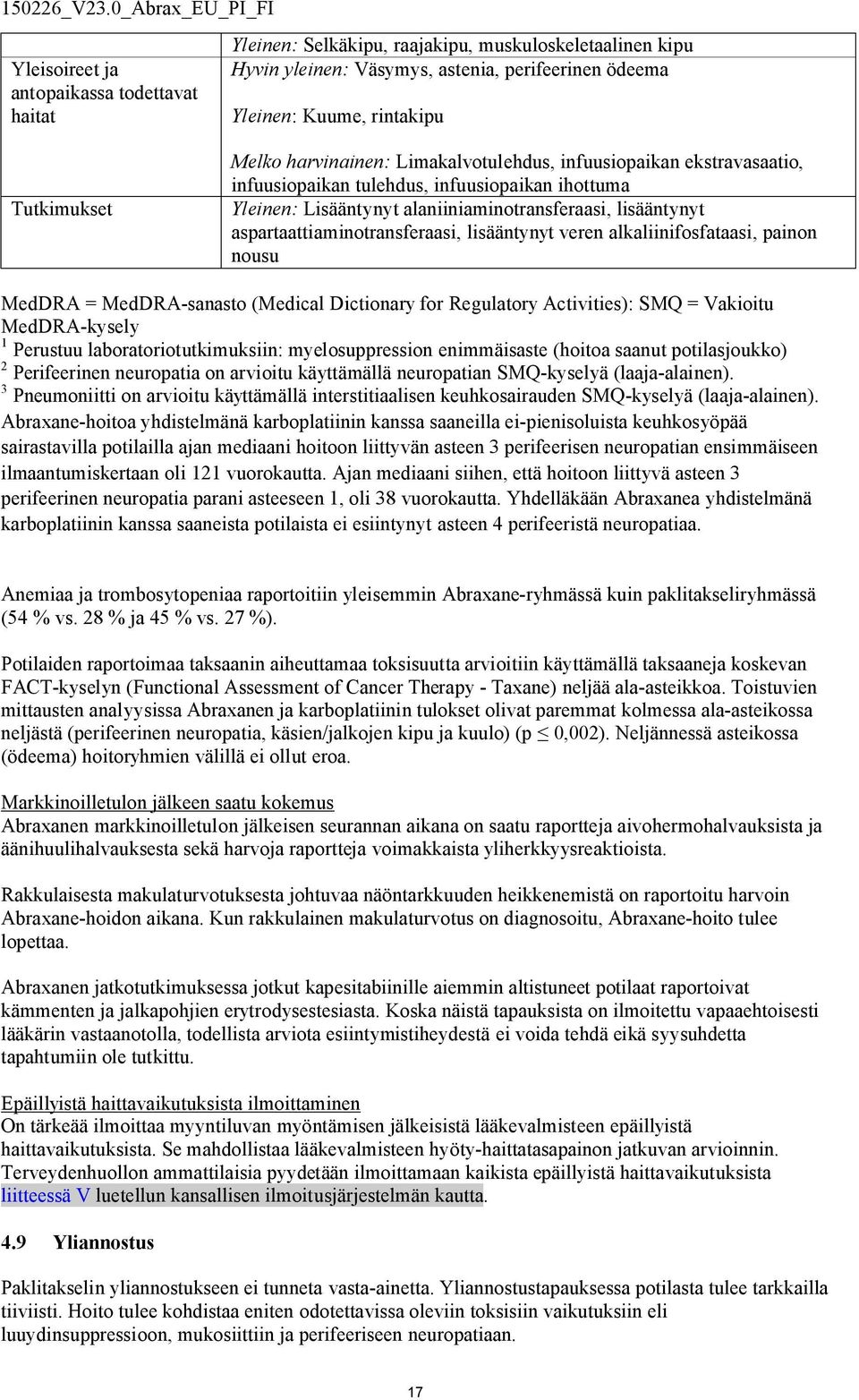 aspartaattiaminotransferaasi, lisääntynyt veren alkaliinifosfataasi, painon nousu MedDRA = MedDRA-sanasto (Medical Dictionary for Regulatory Activities): SMQ = Vakioitu MedDRA-kysely 1 Perustuu