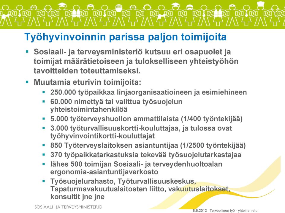 000 työterveyshuollon ammattilaista (1/400 työntekijää) 3.