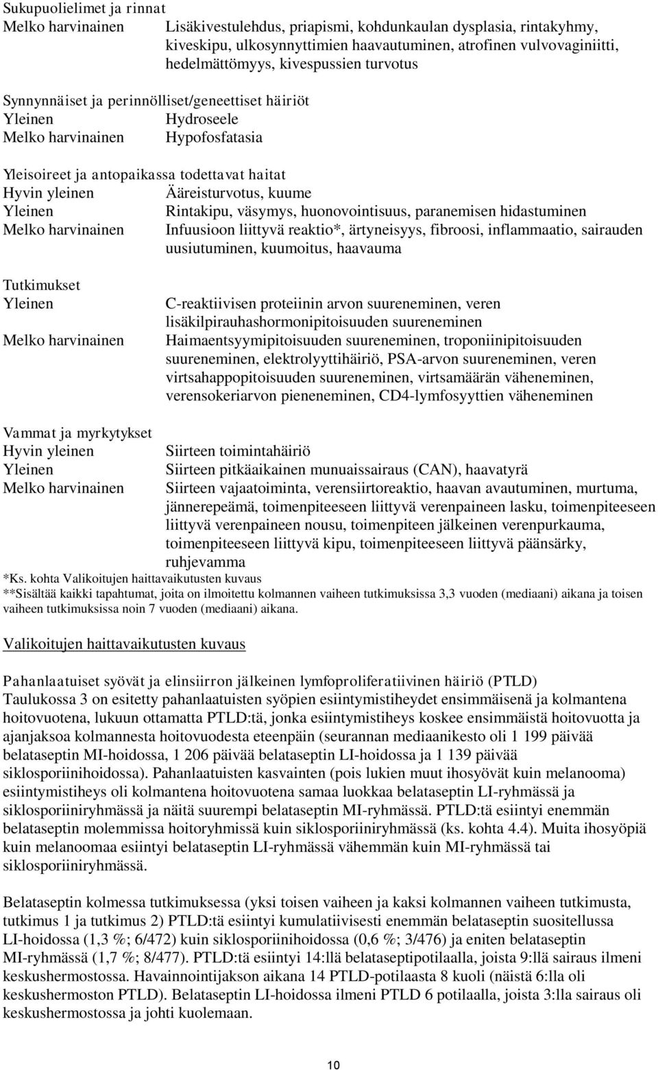 paranemisen hidastuminen Infuusioon liittyvä reaktio*, ärtyneisyys, fibroosi, inflammaatio, sairauden uusiutuminen, kuumoitus, haavauma Tutkimukset C-reaktiivisen proteiinin arvon suureneminen, veren