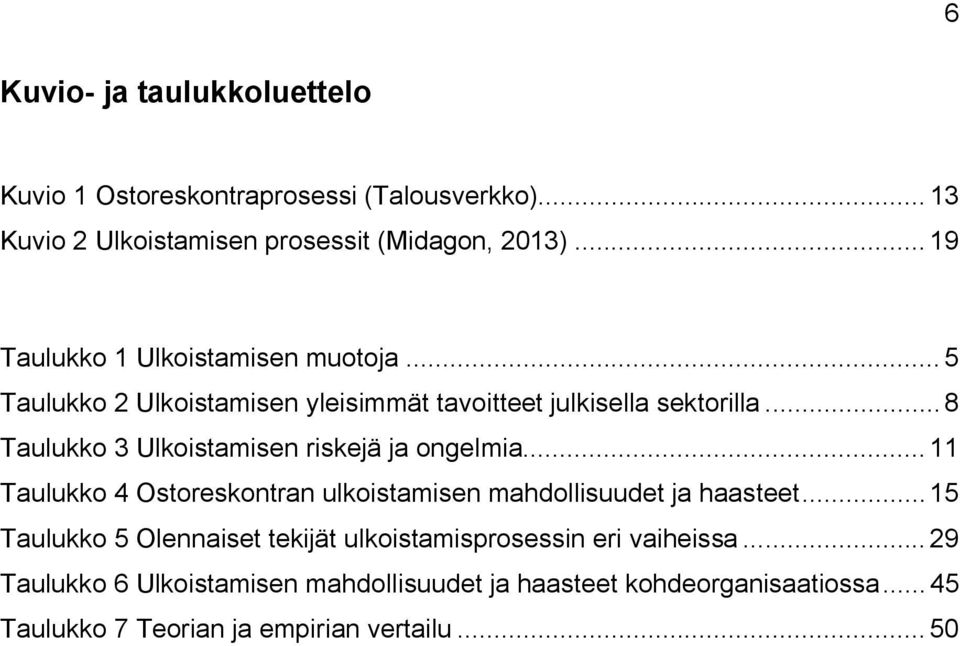 ..8 Taulukko 3 Ulkoistamisen riskejä ja ongelmia... 11 Taulukko 4 Ostoreskontran ulkoistamisen mahdollisuudet ja haasteet.