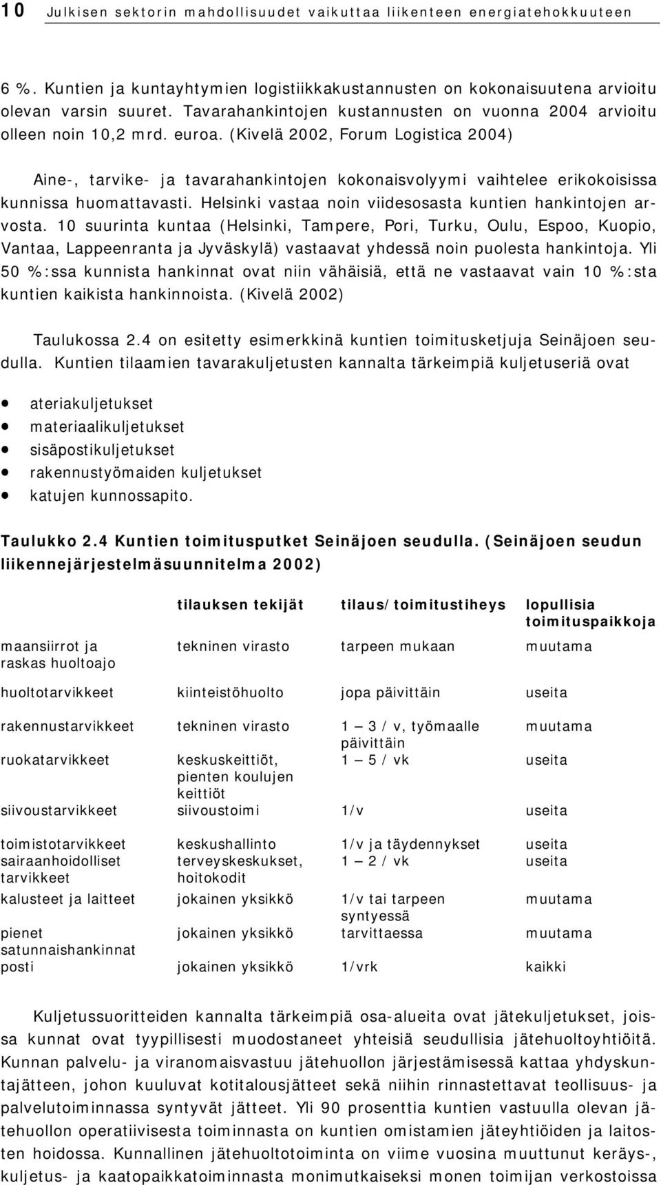 (Kivelä 2002, Forum Logistica 2004) Aine-, tarvike- ja tavarahankintojen kokonaisvolyymi vaihtelee erikokoisissa kunnissa huomattavasti. Helsinki vastaa noin viidesosasta kuntien hankintojen arvosta.